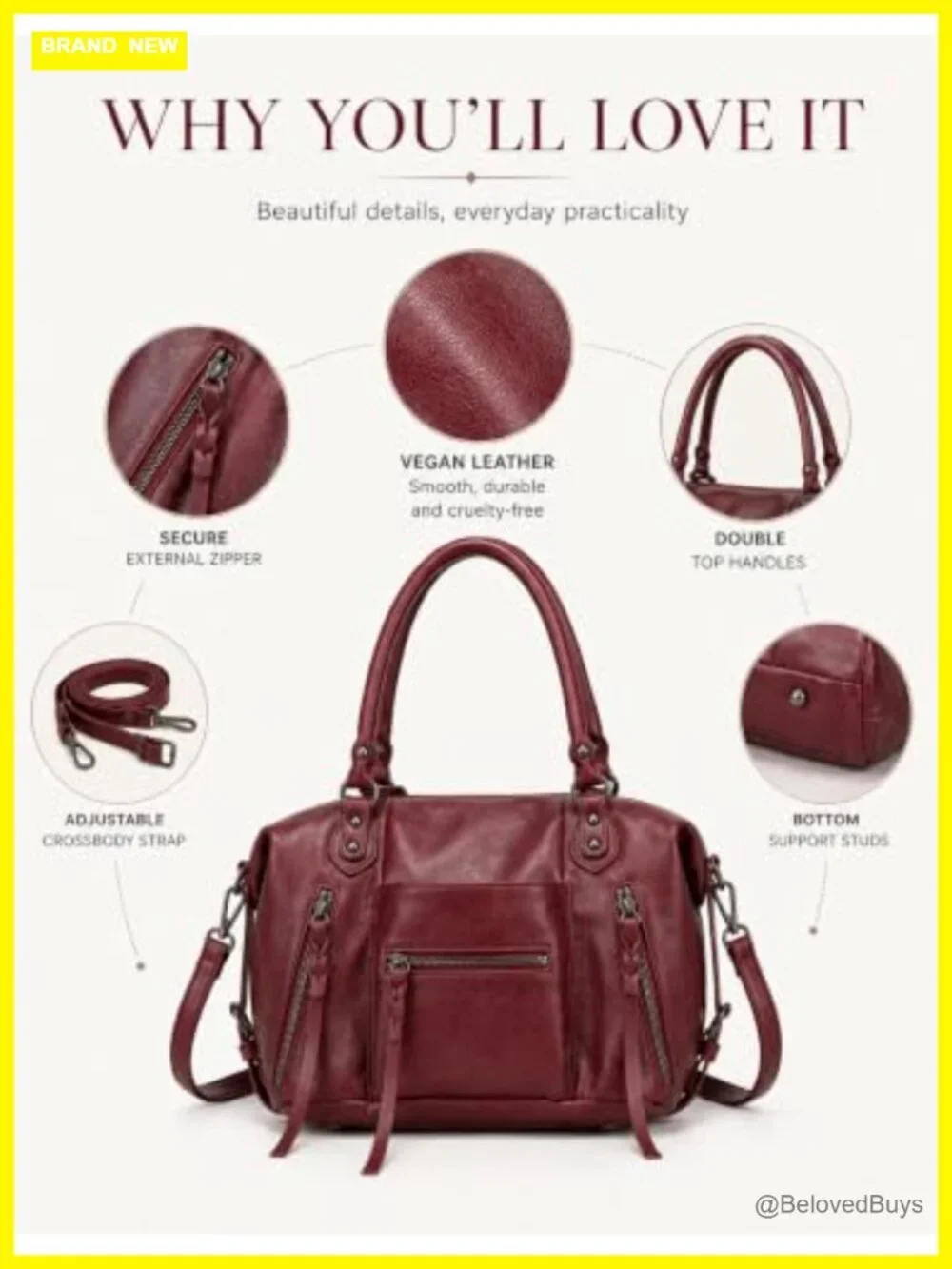 Vegan Leather Hobo Tote Bag with Adjustable Dual Straps